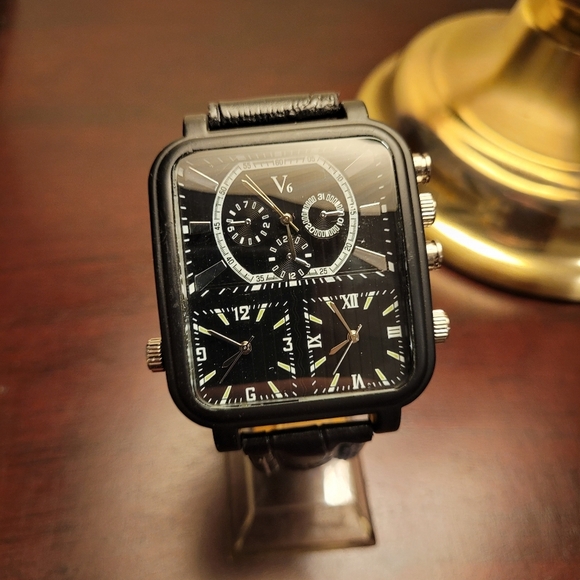 Brand New Black Multi-Dial Squared Men's Watch - Picture 1 of 5